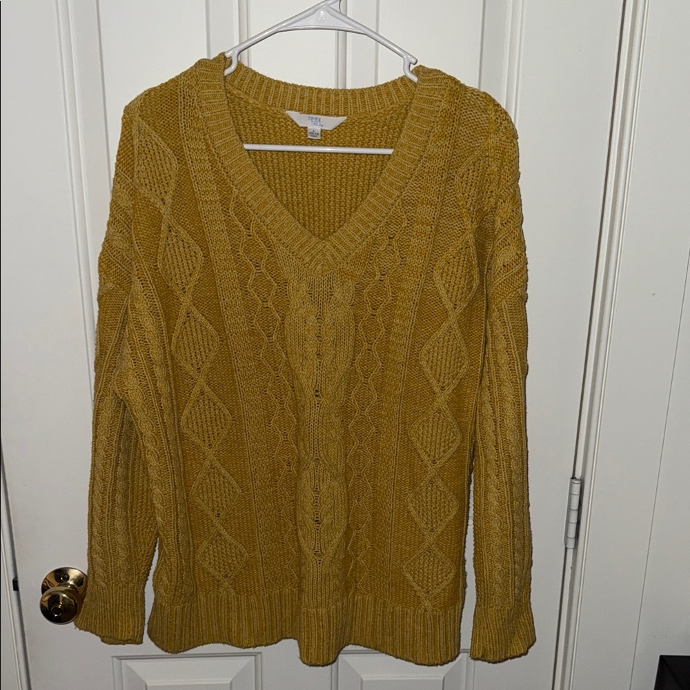 Time and Tru Mustard V-Neck Knit Sweater